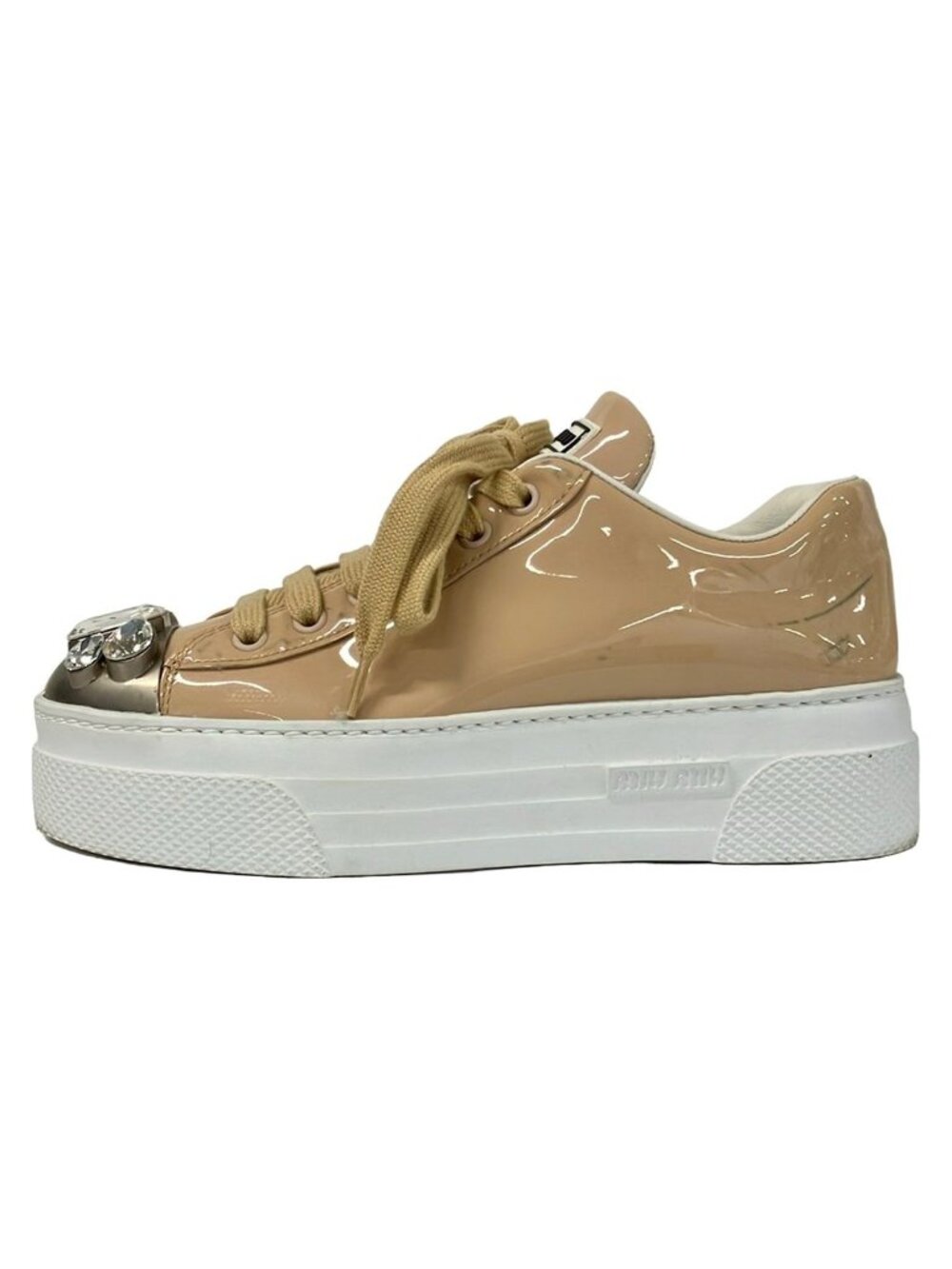 Miu Miu Sneakers Beige Silver Platform Bijou Leather